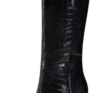 New Black Faux Crocodile Knee High Riding Boots with Block Heel